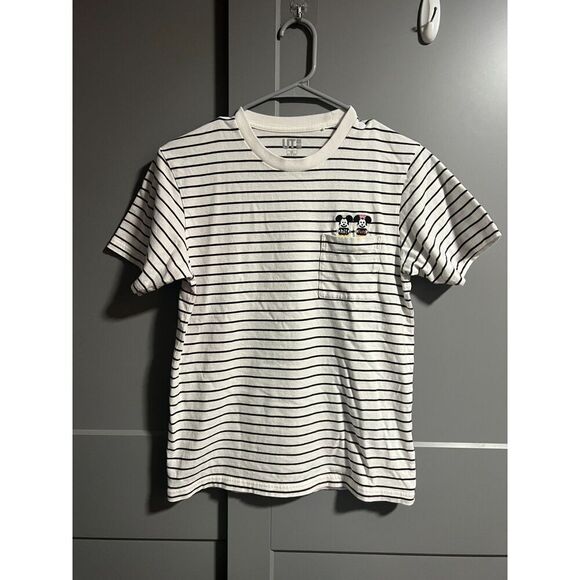 Uniqlo Disney Women's Embroidered Mickey & Minnie Striped T-Shirt Size X-Small - Picture 1 of 6